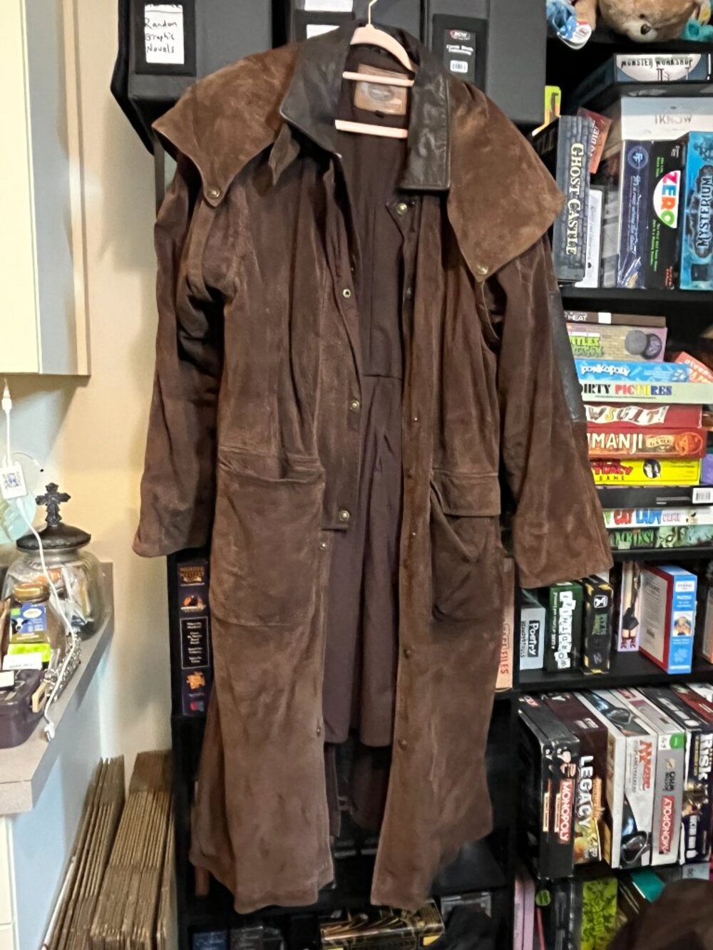 Vintage J. Riggins Brown Leather Duster Coat XL Distressed Western Gothic Trench